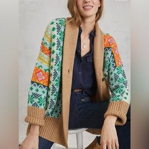 Anthropologie Carlotta Colorful Knit Shawl Cardigan Size XS S Fair Isle